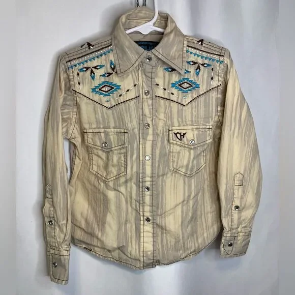 Cowgirl Hardware Shirt Small Turquoise Blue Pearl Snap Western Rodeo Embroidered - Picture 1 of 10